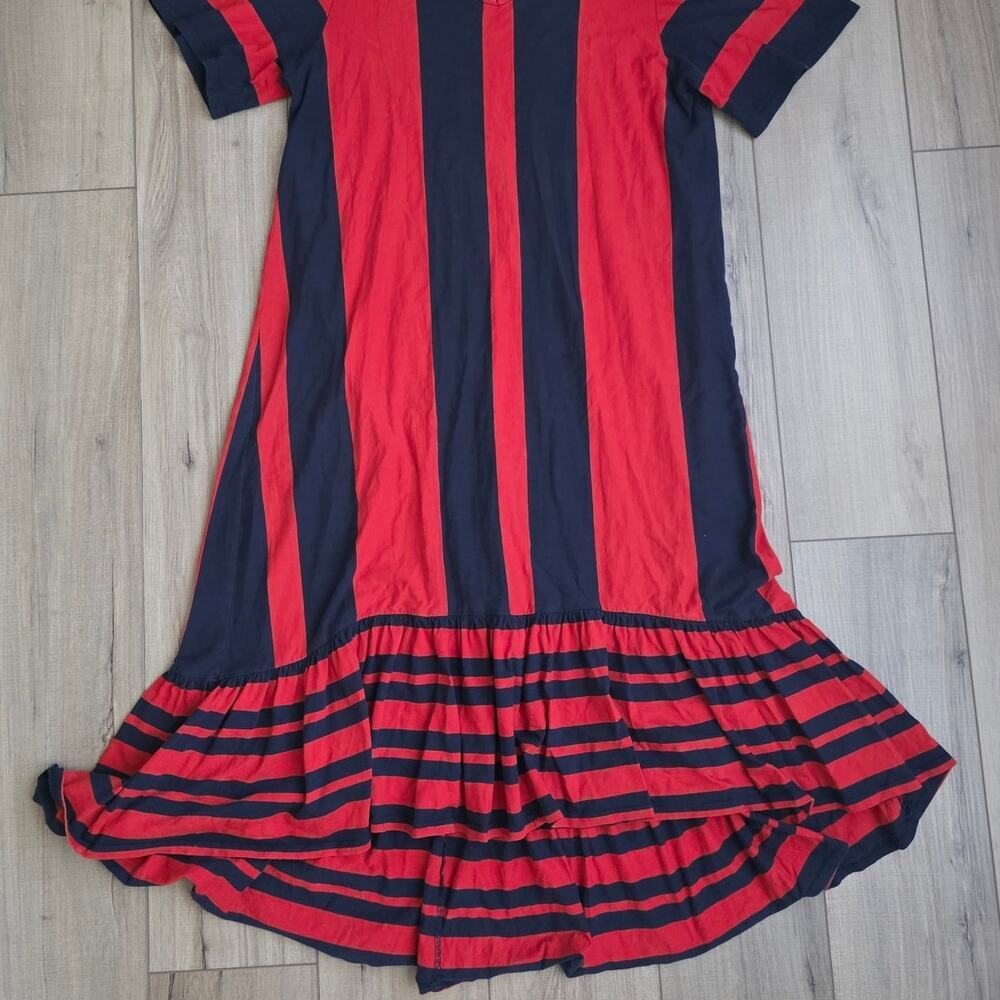 Monki Striped Navy/Red Short Sleeve Midi Cotton Dress Women Sz M - Picture 10 of 12